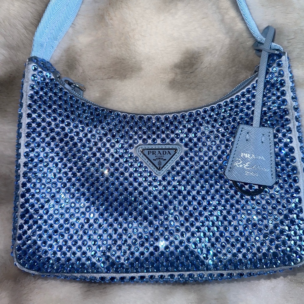 Prada Satin Crystal Mini Re-Edition 2000 Bag Celeste